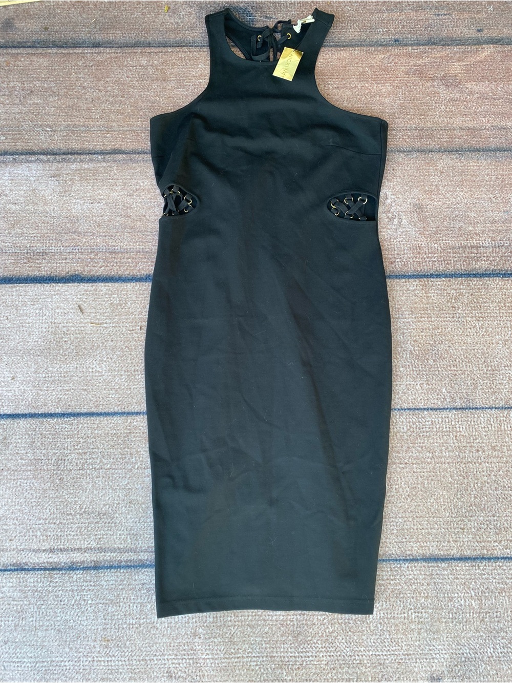 Niki Minaj NWT Black bodycon dress with lace up back and cut out details